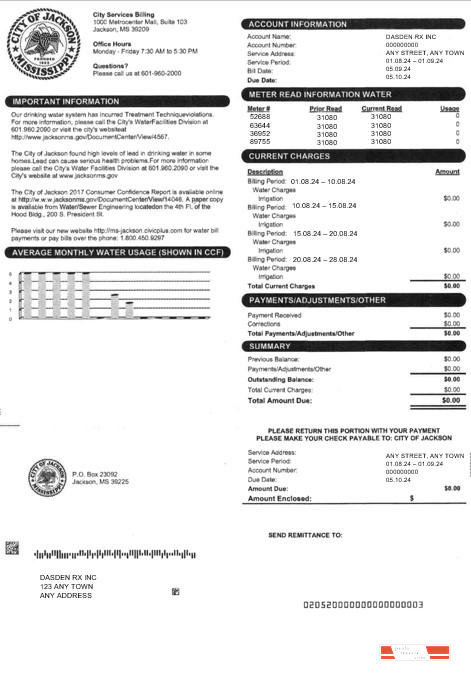 USA CITY OF JACKSON business utility bill Word and PDF template PSD template
